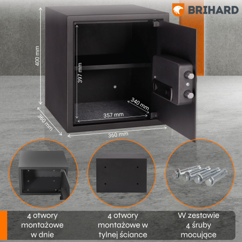 Brihard Business LED E Black Pearl baldų seifas