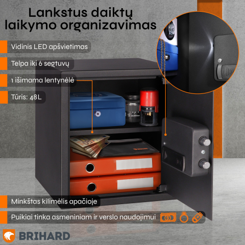 Brihard Business LED E Black Pearl baldų seifas