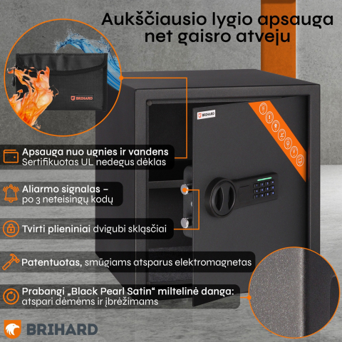 Brihard Business LED E Black Pearl baldų seifas