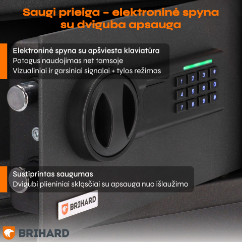 Brihard Business LED E Black Pearl baldų seifas