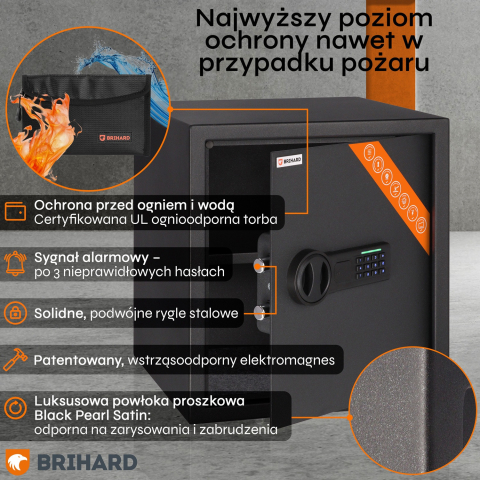 Brihard Business LED E Black Pearl baldų seifas