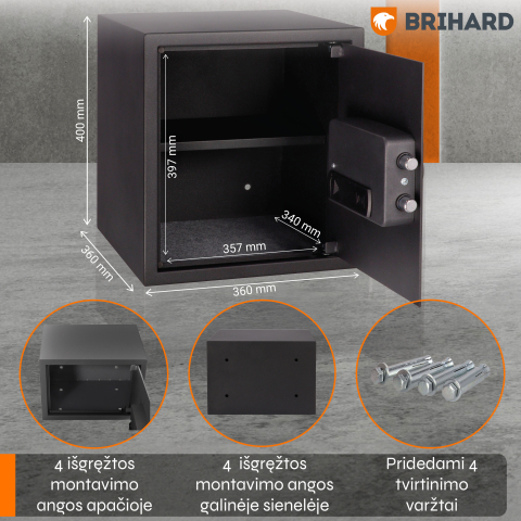 Brihard Business LED E Black Pearl baldų seifas