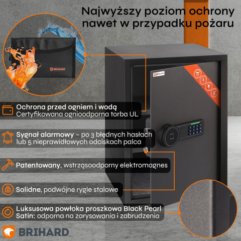 Brihard Business XL Biometric Black Pearl biuro seifas