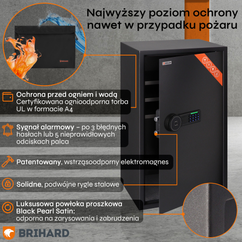 Brihard Business XXL Biometric Black Pearl biuro seifas