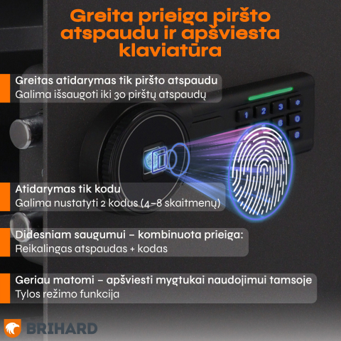 Brihard Family Biometric Black Pearl baldų seifas