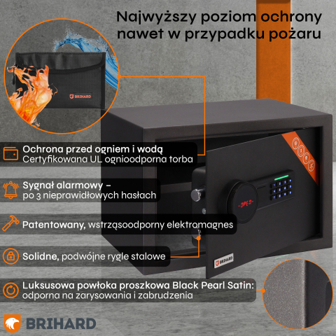 Brihard Family LCD Black Pearl baldų seifas