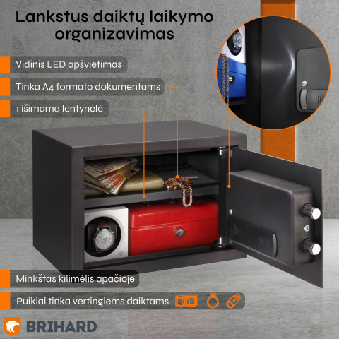 Brihard Family LCD Black Pearl baldų seifas