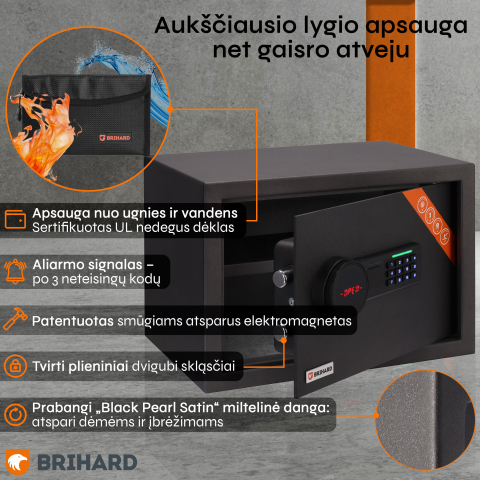 Brihard Family LCD Black Pearl baldų seifas