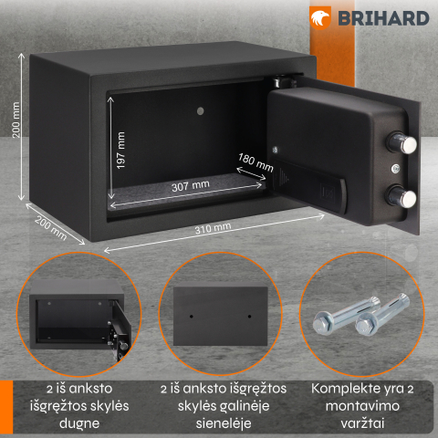 Brihard Home LED E Black Pearl baldų seifas