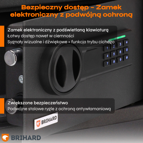 Brihard Home LED E Black Pearl baldų seifas