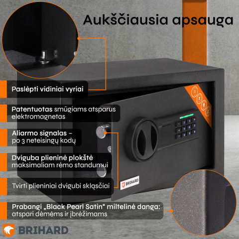 Brihard Home LED E Black Pearl baldų seifas