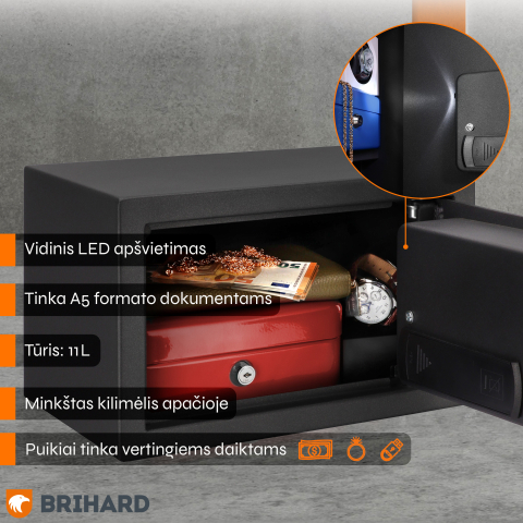 Brihard Home LED E Black Pearl baldų seifas