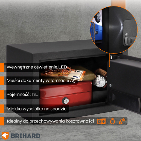 Brihard Home LED E Black Pearl baldų seifas
