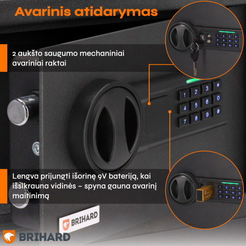 Brihard Home LED E Black Pearl baldų seifas