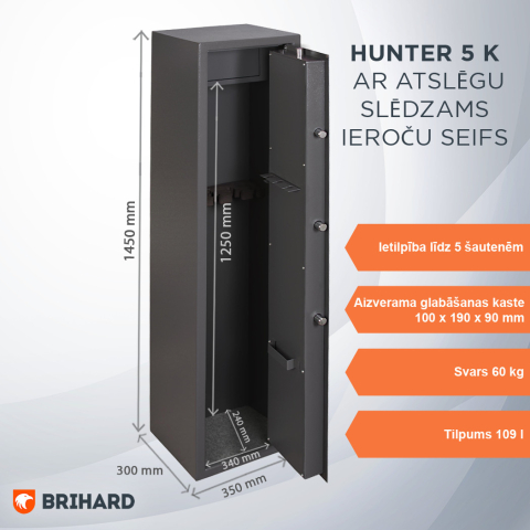BRIHARD HUNTER 5 K šautuvų seifas 5 ginklams