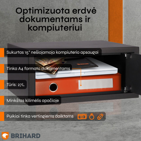 Brihard Laptop K Black Pearl nešiojamųjų kompiuterių seifas