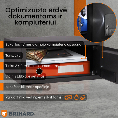Brihard Laptop LED E Black Pearl nešiojamųjų kompiuterių seifas