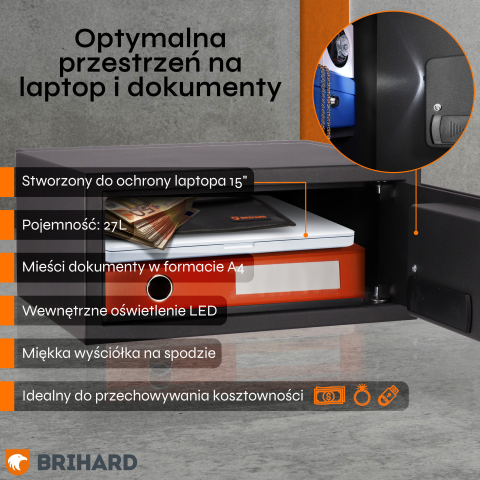Brihard Laptop LED E Black Pearl nešiojamųjų kompiuterių seifas